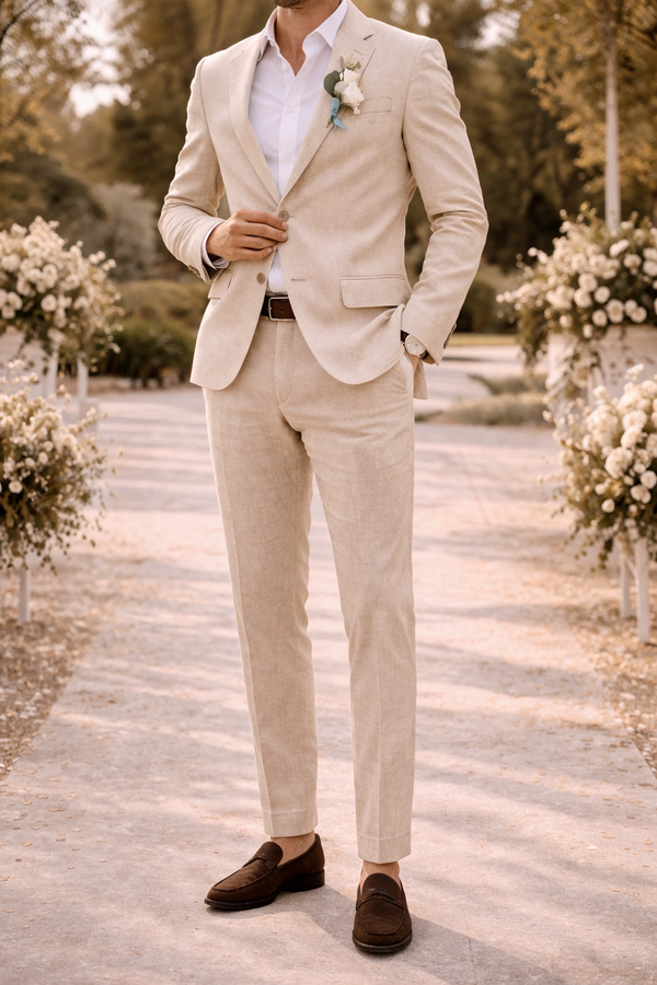 Eli | Tailored Linen Blend 2 Piece Wedding Suit Set