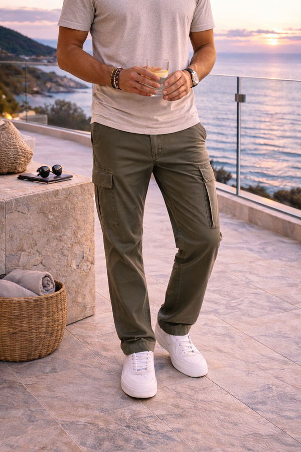 Callum | Men’s Cotton Twill Cargo Trousers with Utility Pockets — Dark Green, image 1