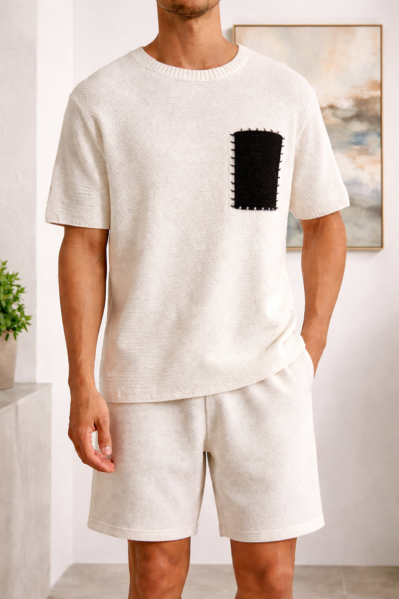 Declan | Men's Textured Knit Short Sleeve T-Shirt with Chest Pocket — White, image 1