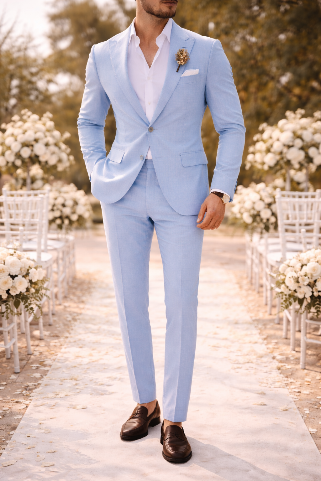 Ray | Tailored Single Breasted 2 Piece Wedding Suit Set — Light Blue, image 1