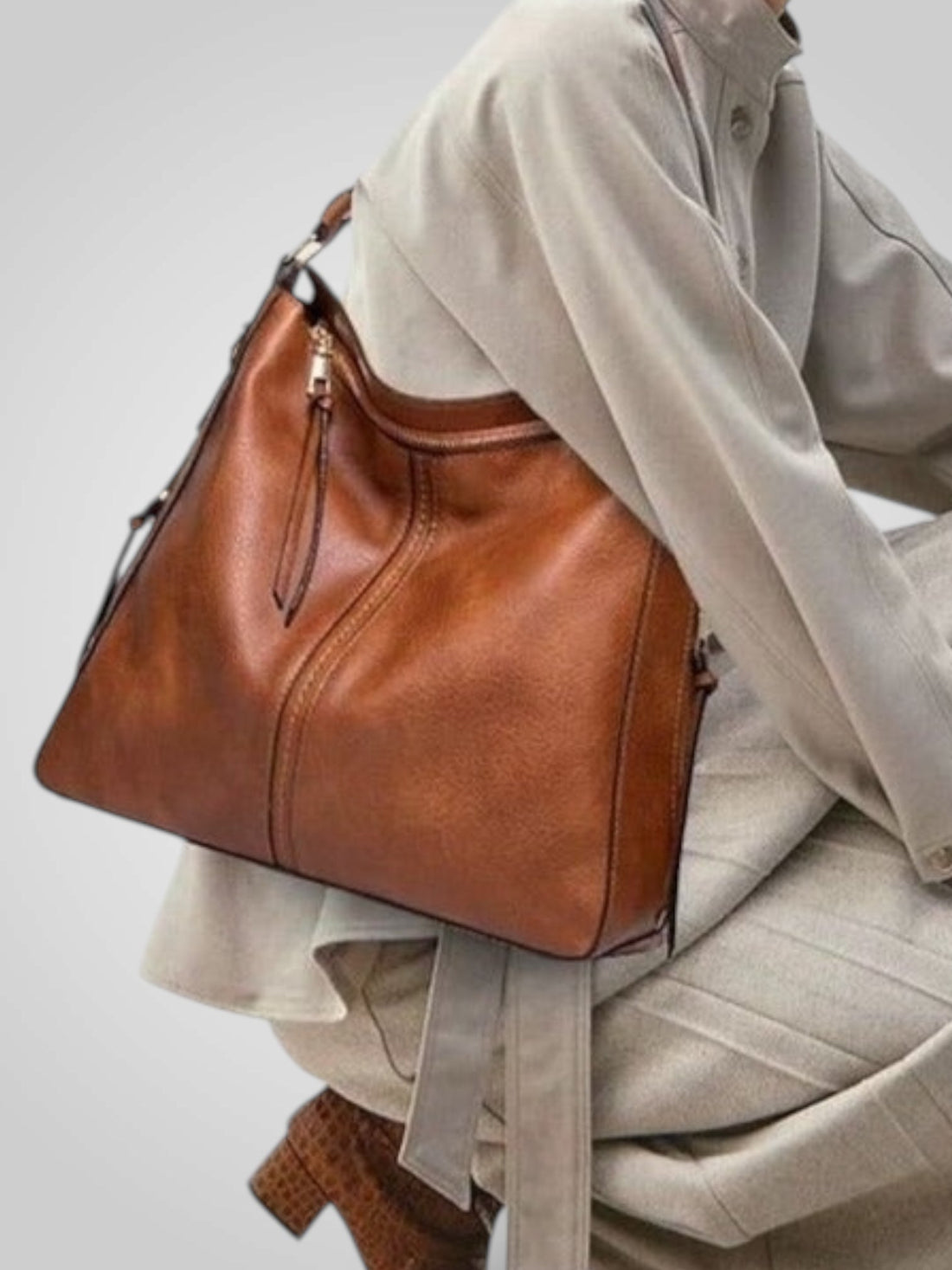 Structured Leather Bag with Convertible Strap