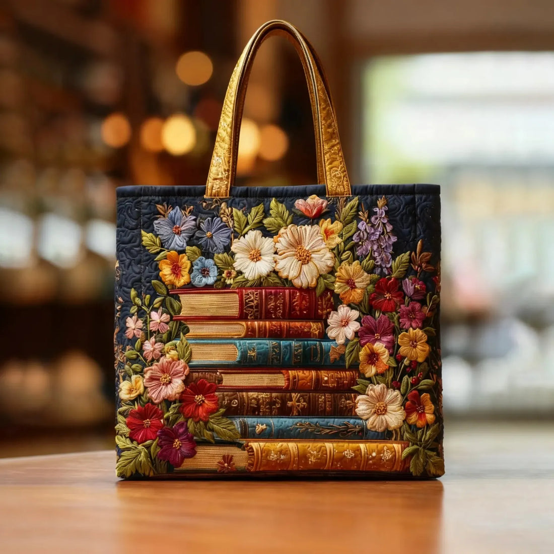 Artisanal Tote Bag - Floral Print and Books