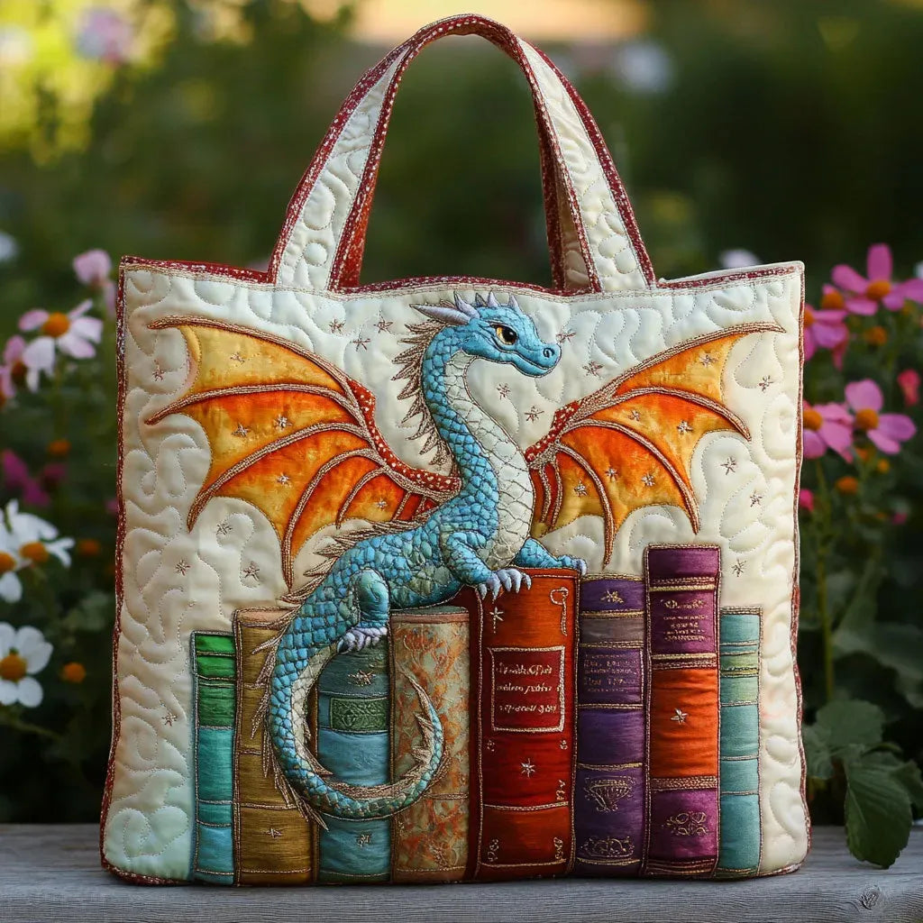 Quilted Bag - Emerald Dragon Guardian of Books