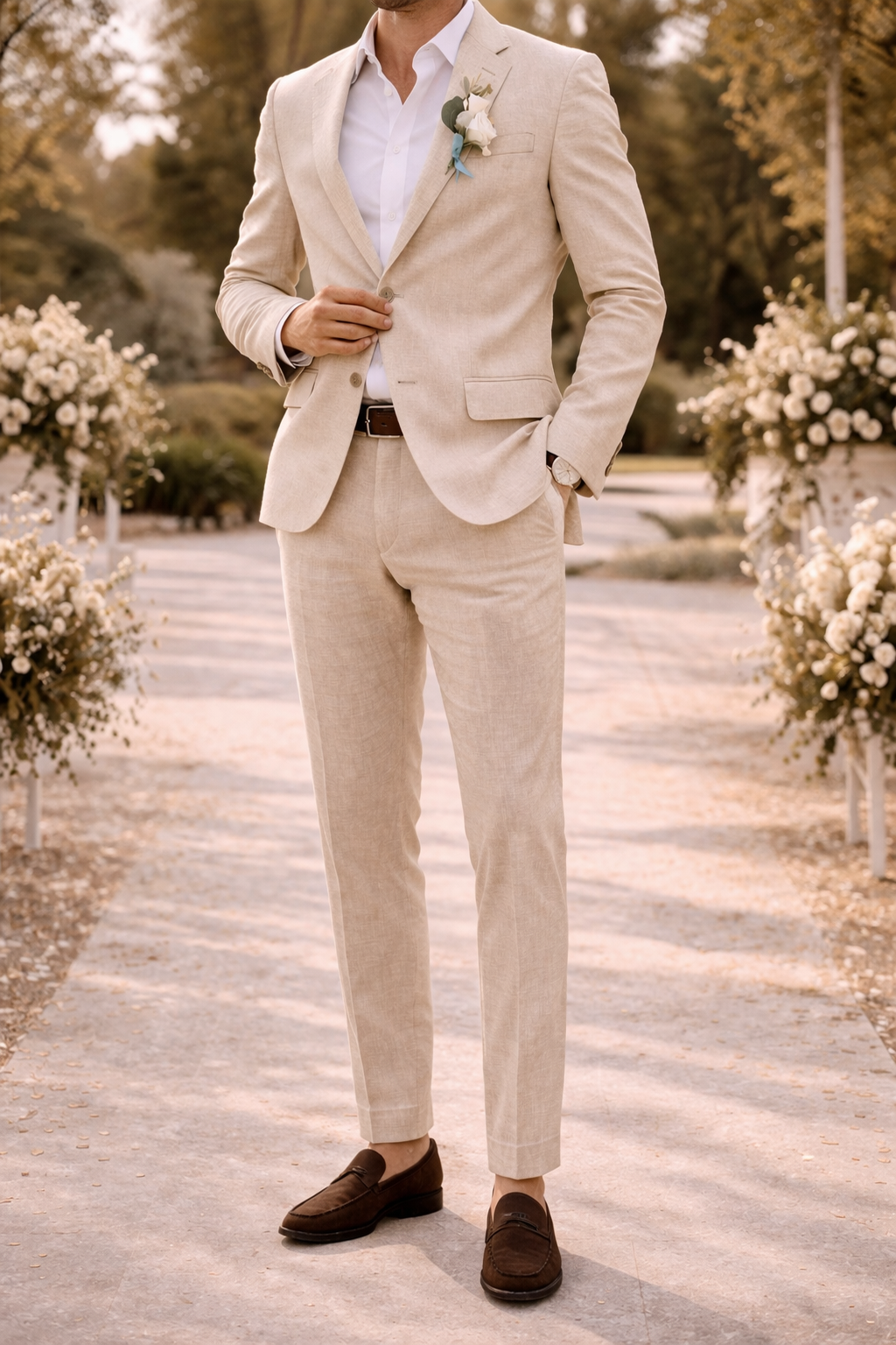 Eli | Tailored Linen Blend 2 Piece Wedding Suit Set