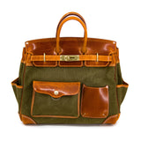 Handmade Full-Grain Leather & Canvas Travel Bag