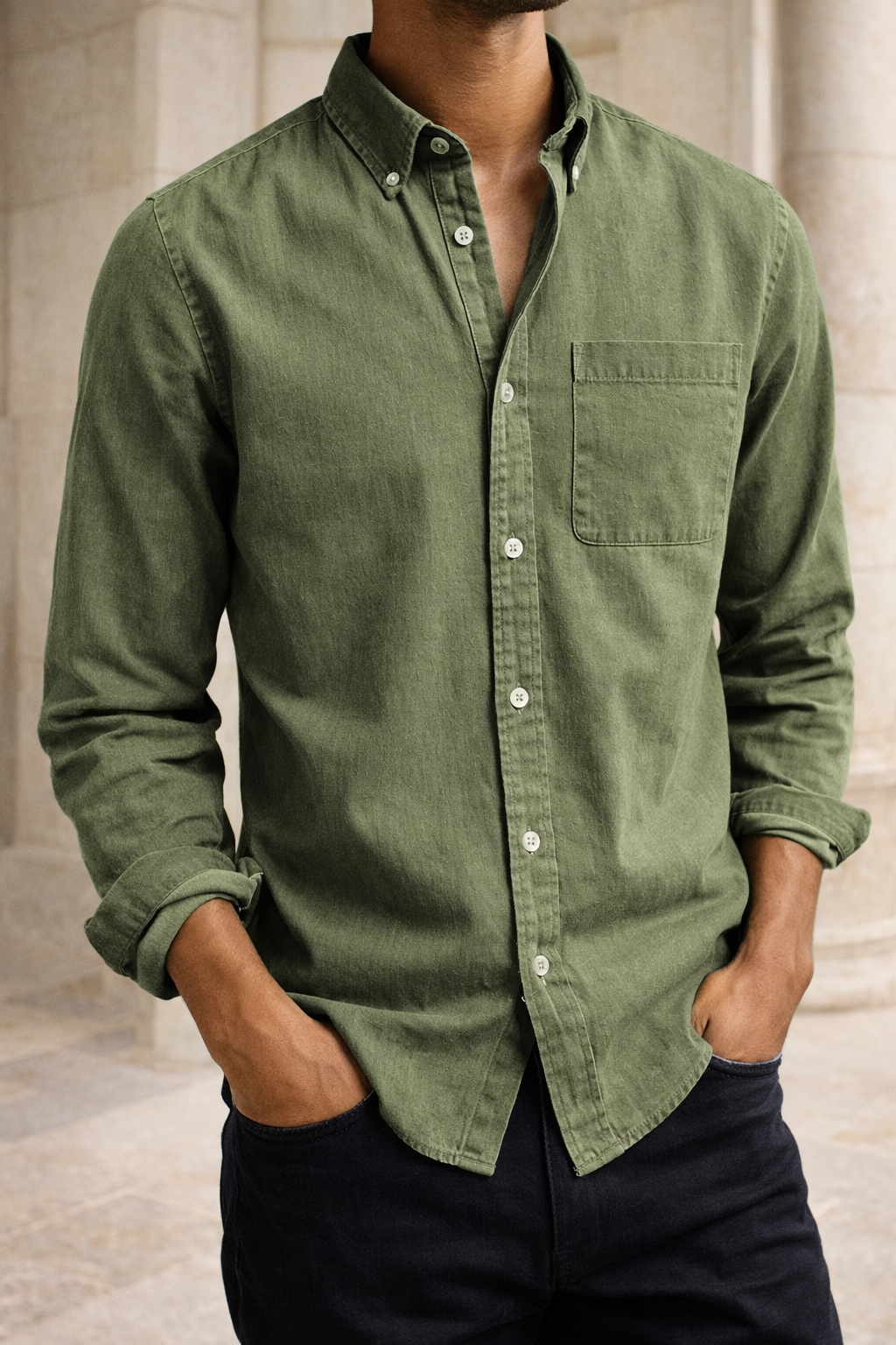 Alfie | Men’s Cotton Button-Down Casual Shirt — Khaki, image 4