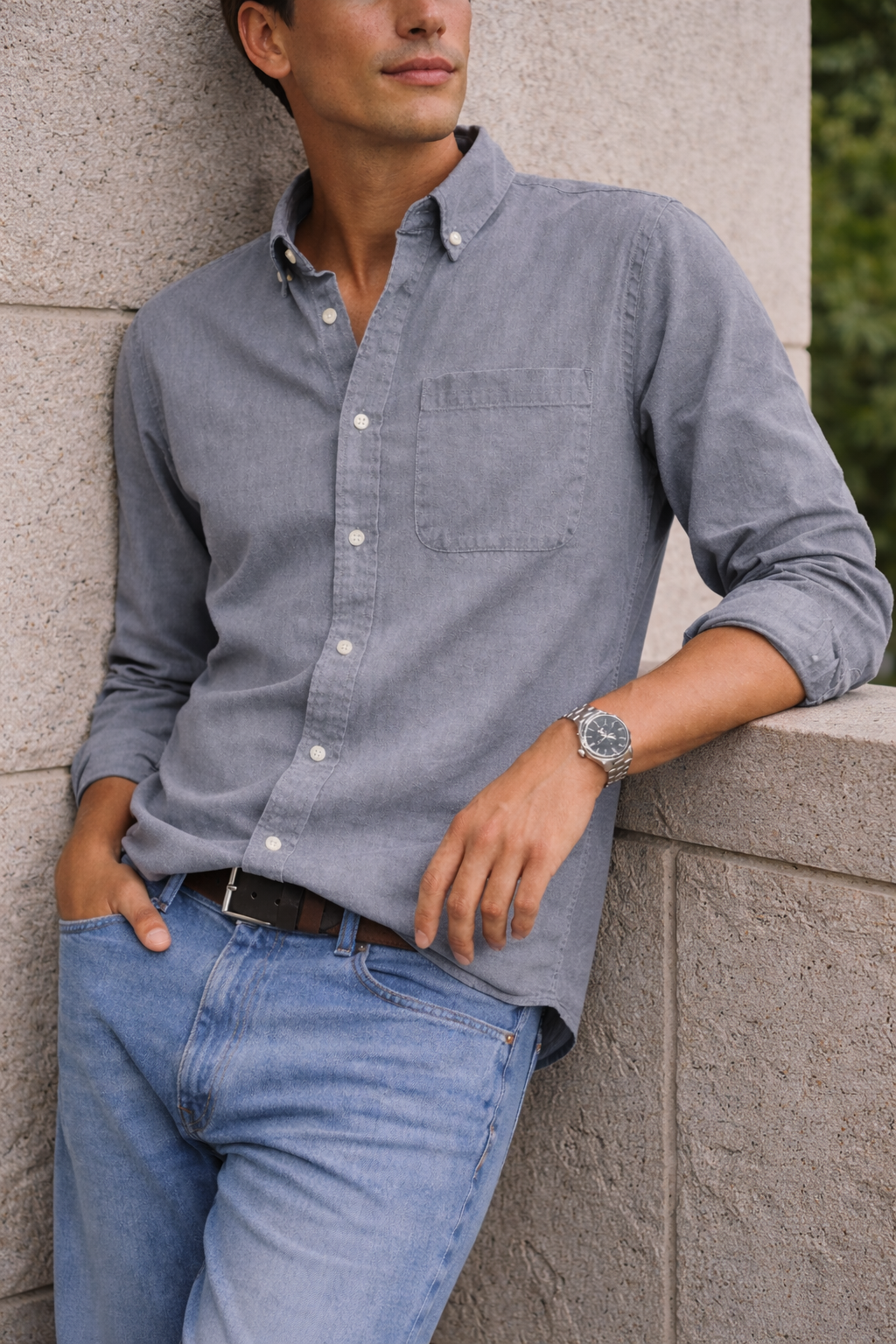 Alfie | Men’s Cotton Button-Down Casual Shirt — Gray, image 5