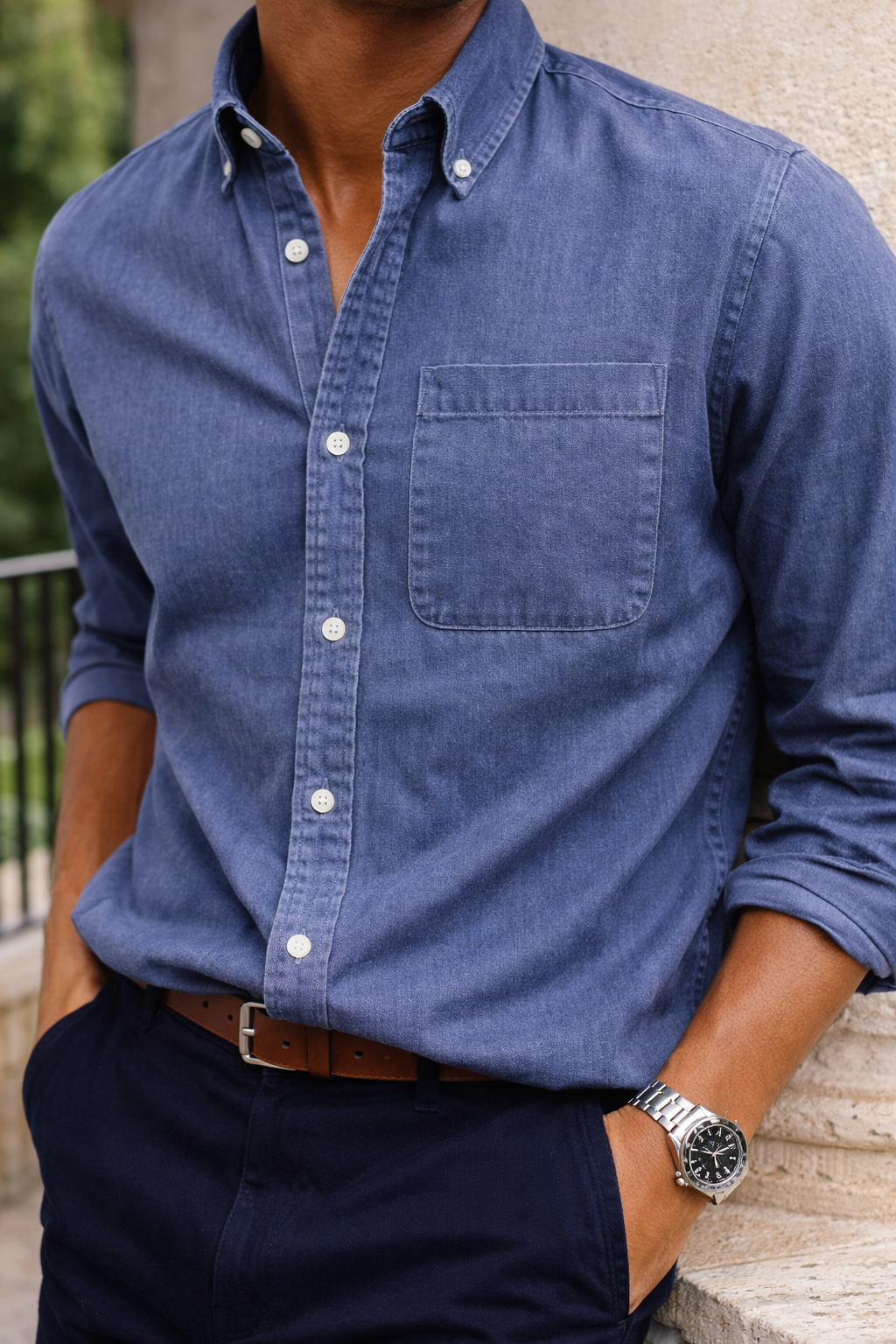 Alfie | Men’s Cotton Button-Down Casual Shirt — Blue, image 6