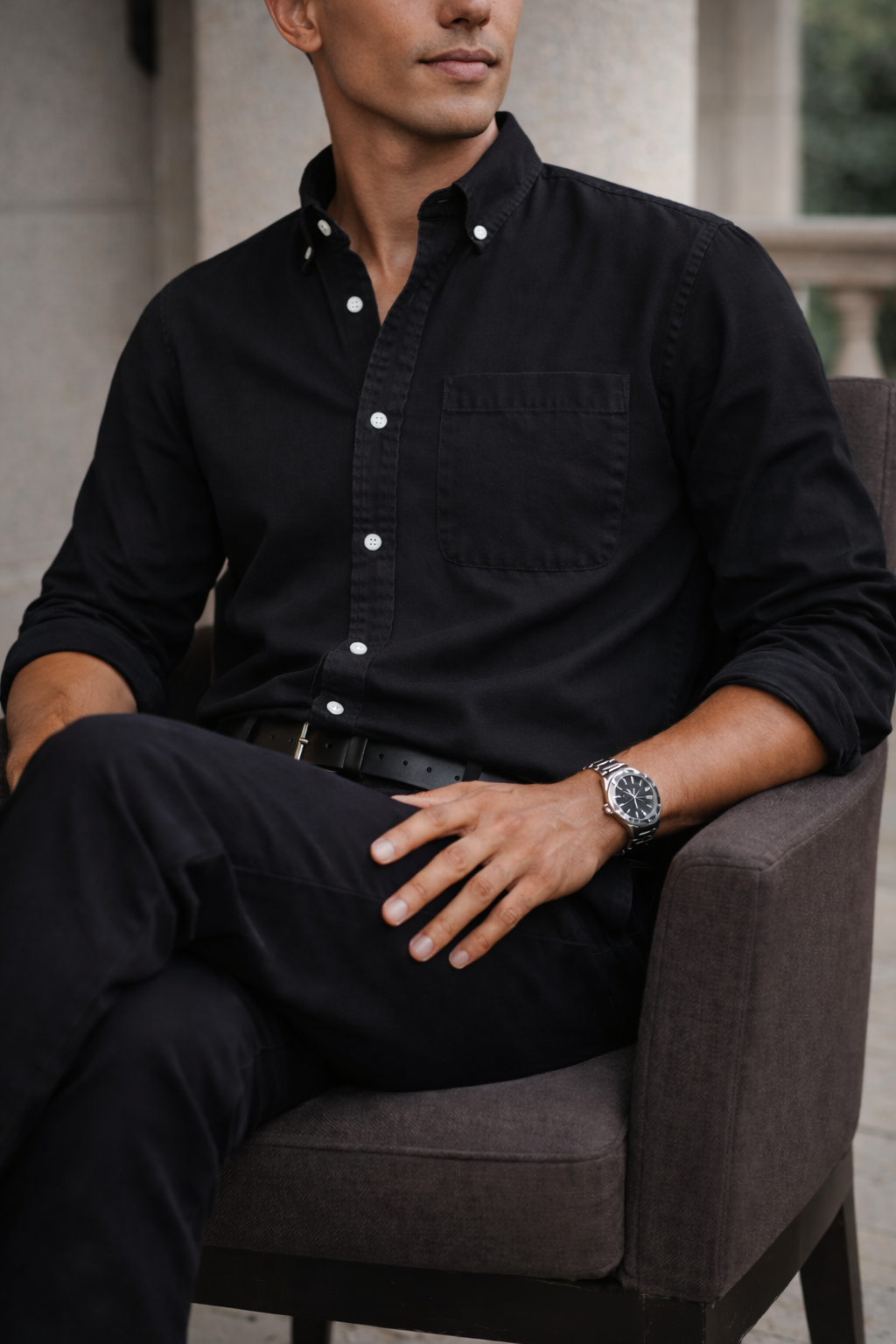 Alfie | Men’s Cotton Button-Down Casual Shirt — Black, image 7