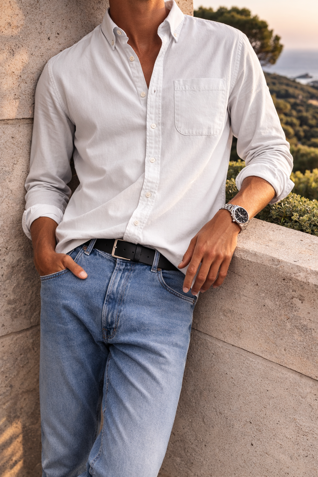 Alfie | Men’s Cotton Button-Down Casual Shirt — White, image 8