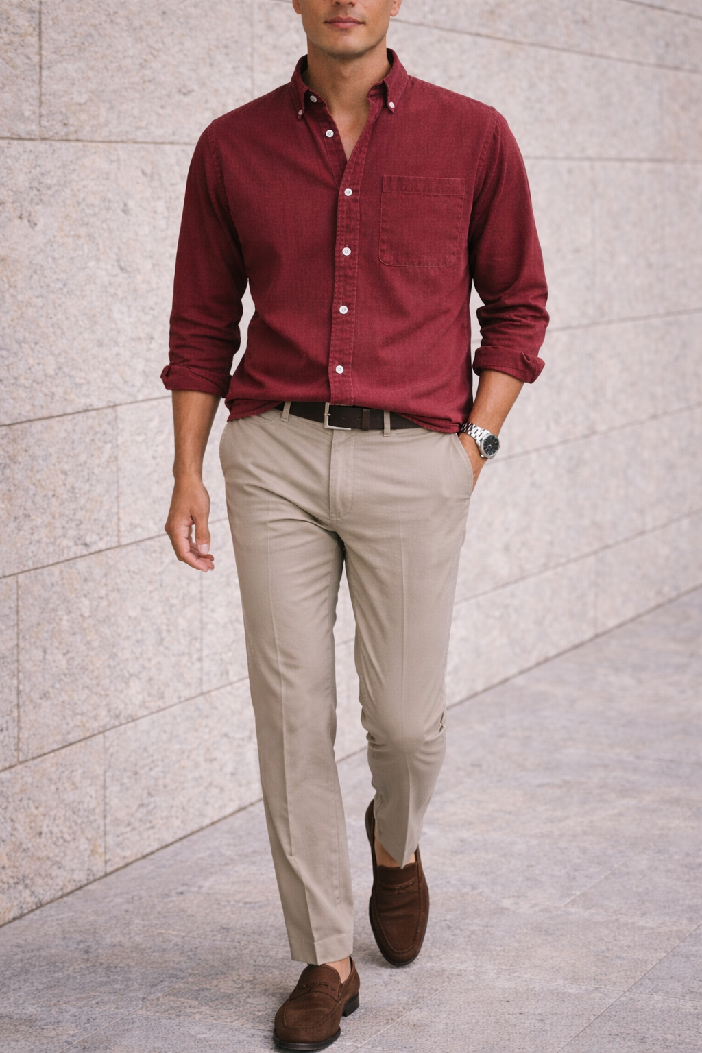 Alfie | Men’s Cotton Button-Down Casual Shirt — Red, image 9