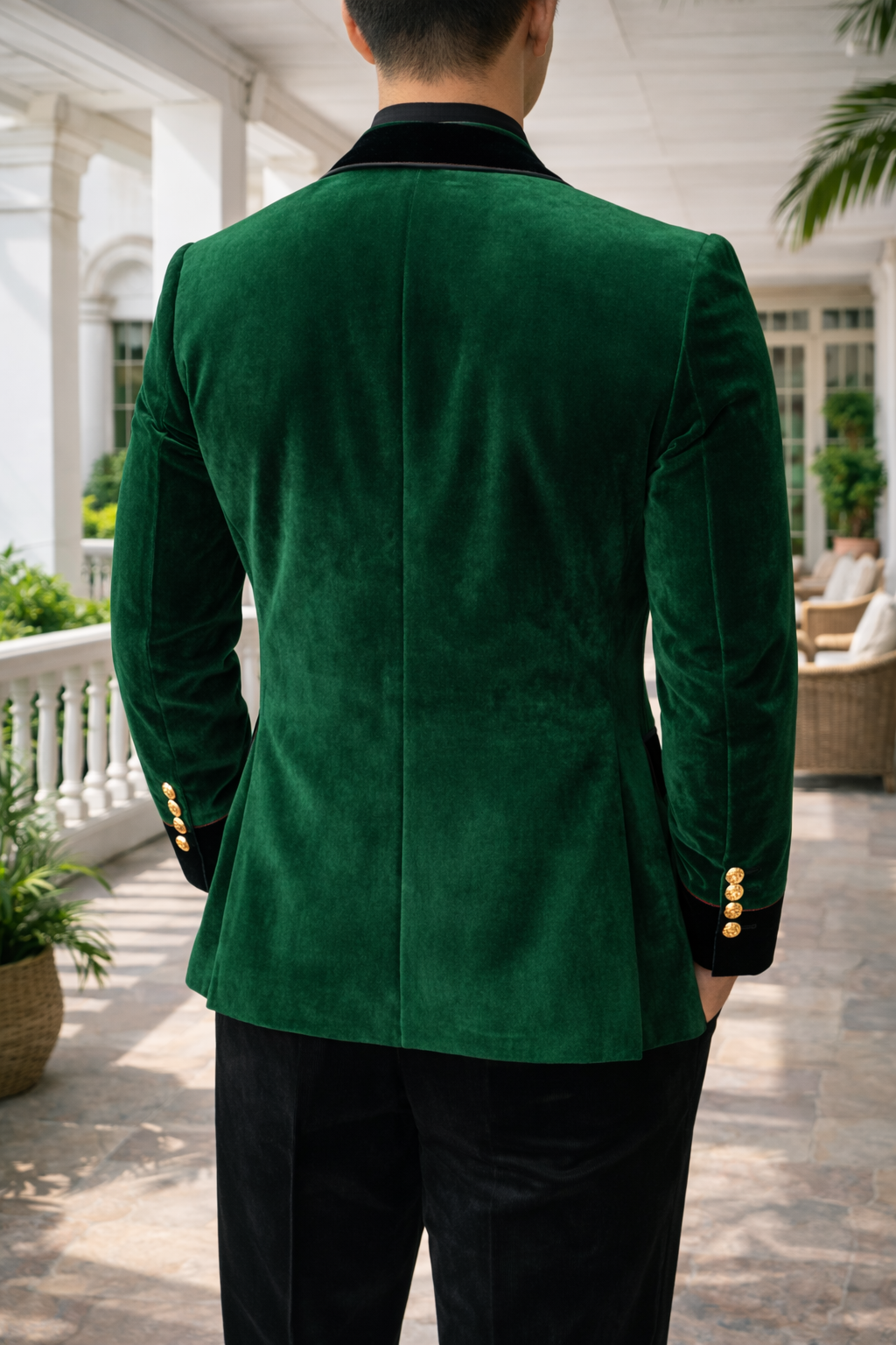 Anderson | Velvet Tailored Blazer with Contrast Lapel and Single Button Closure — image 3