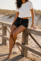 Anna | Women's Ripped Denim Shorts — Black, image 5