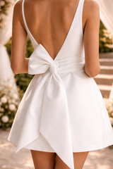 Anne | Open Back Bow Detail Mini Wedding Dress — image 3