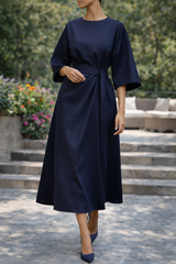 Beatrice | Women Belted Midi Dress — Navy, image 2