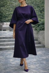Beatrice | Women Belted Midi Dress — Purple, image 3