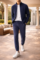 Bernard | Men’s Knitted Zip Sweater and Drawstring Trousers Set — Navy, image 1