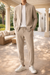Bernard | Men’s Knitted Zip Sweater and Drawstring Trousers Set — Beige, image 2