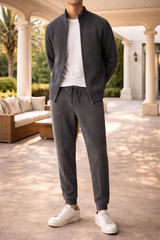 Bernard | Men’s Knitted Zip Sweater and Drawstring Trousers Set — Dark Grey, image 3