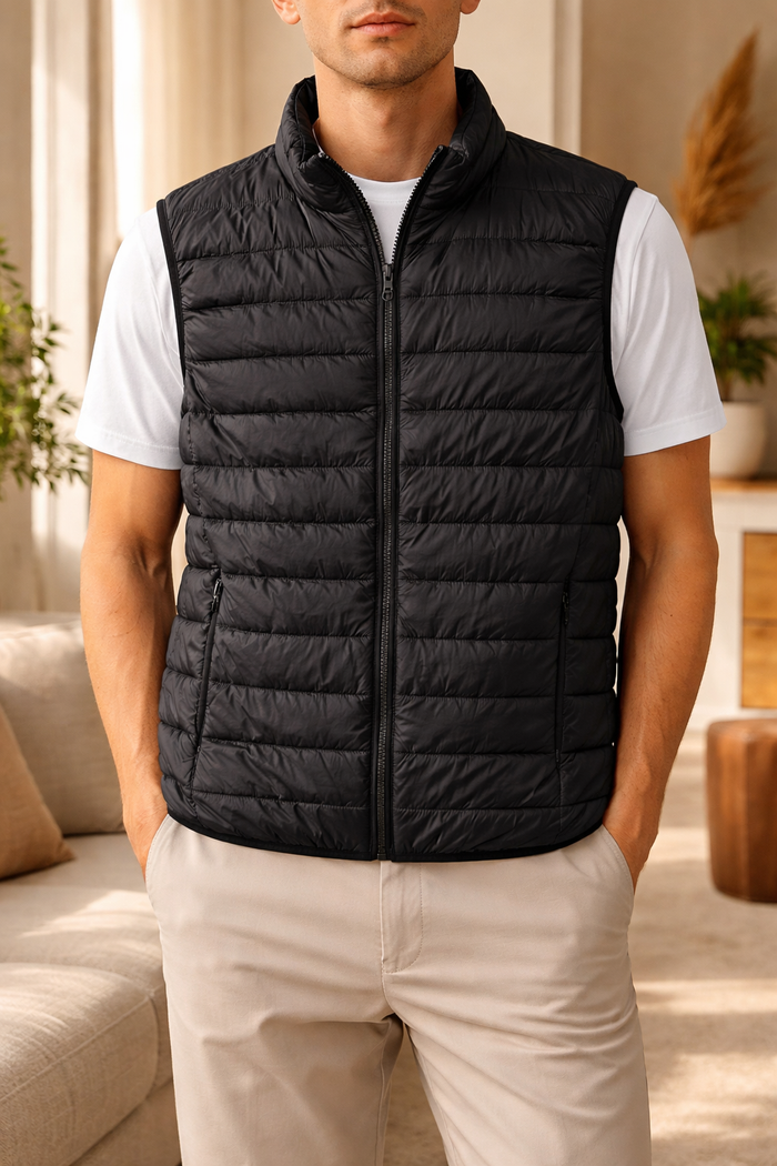 Blake | Men’s Quilted Padded Bodywarmer with Zip Front — Black, image 1
