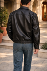 Bobby | Men’s Leather Bomber Jacket Zip Front Elastic Hem Casual Outerwear — image 3