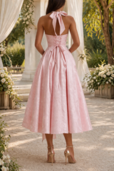 Brooklyn | Halter Neck Jacquard Midi Wedding Guest Dress — image 4