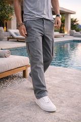 Callum | Men’s Cotton Twill Cargo Trousers with Utility Pockets — Gray, image 4