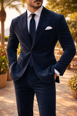 Carter | Corduroy Tailored Blazer with Notch Lapel and Two Button Closure — Navy, image 1