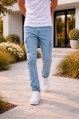 Charlie | Slim Fit Cargo Jeans with Utility Pocket Detail — Blue, image 2