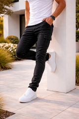Charlie | Slim Fit Cargo Jeans with Utility Pocket Detail — Black, image 3