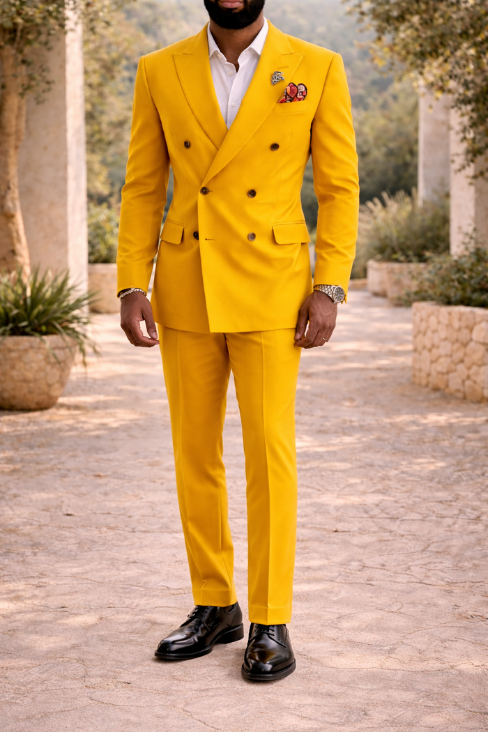 Chester | Double Breasted Tailored Wedding Suit Two Piece Set — Yellow, image 1