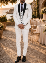 Cian | Men’s Three Piece Patterned Tailored Wedding Suit with Shawl Lapel — White, image 4