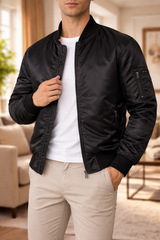 Colin | Men’s Bomber Jacket Zip Front Quilted Lining Casual Outerwear — Black, image 2