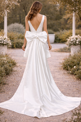 Dorothy | Structured Bow Back High Low Mini Wedding Dress — image 2