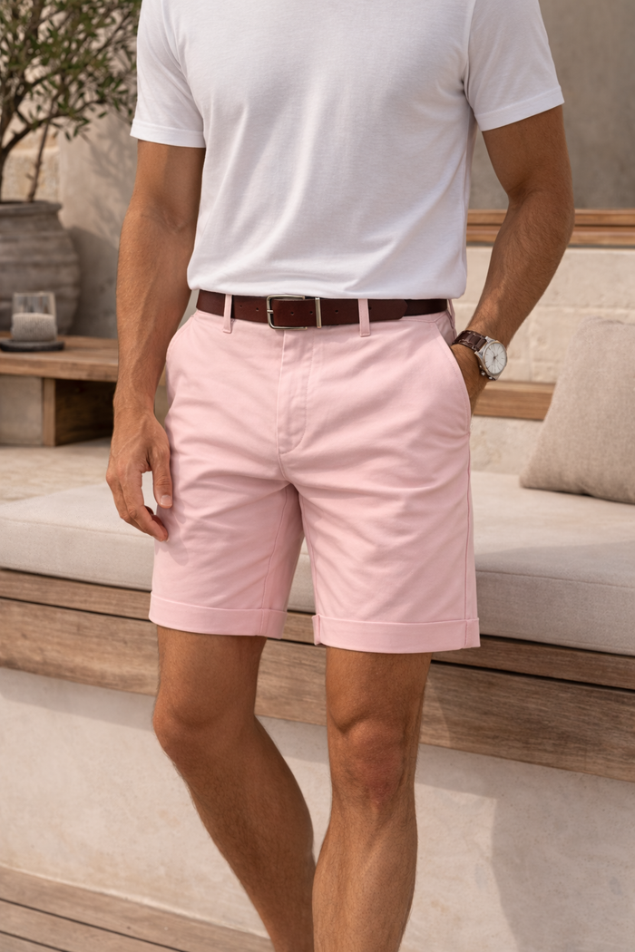 Edward | Men’s Tailored Cotton Twill Summer Shorts — Pink, image 1
