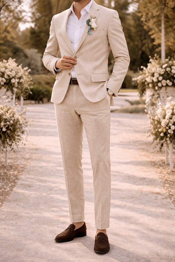 Eli | Tailored Linen Blend 2 Piece Wedding Suit Set — Beige, image 1
