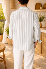 Elijah | Men’s Vertical Stripe Linen Button-Up Shirt Lightweight Long Sleeve — image 3
