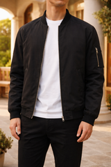 Elliot | Men’s Bomber Jacket Zip Front Lightweight Casual Outerwear — Black, image 1