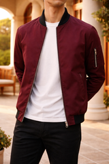 Elliot | Men’s Bomber Jacket Zip Front Lightweight Casual Outerwear — Red, image 3