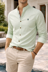 Elliot | Men’s Cotton Mandarin Collar Slim Fit Shirt — Green, image 2