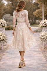 Elsie | Lace Bodice High Low Midi Wedding Dress — image 2