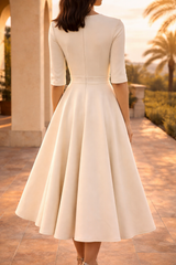 Emilia | Deep V Neck Midi Fit and Flare Wedding Guest Dress — image 2