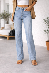Emily | Women’s High Waist Wide Leg Denim Jeans — Blue, image 1