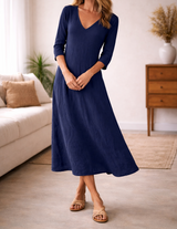Felicia | Women's V-Neck A-Line Midi Dress — Neavy, image 4