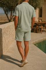 Flynn | Linen Two Piece Set with Short Sleeve Shirt and Relaxed Fit Shorts — image 3
