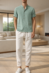 Frank | Men’s Short Sleeve Button Shirt and Drawstring Trousers Set — Green, image 1