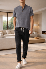 Frank | Men’s Short Sleeve Button Shirt and Drawstring Trousers Set — Gray, image 3