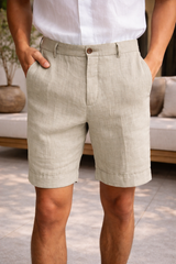 George | Men’s Linen Blend Tailored Shorts — Beige, image 3