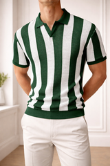 Graham | Textured Knit Polo Shirt with Vertical Stripe Pattern — image 3