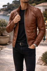 Harrison | Men’s Zip Up Leather Jacket — Bronze, image 2